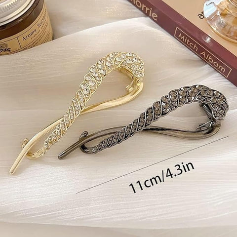 Elegant Rhinestone Twist Hairpin – Non-Slip French Style Crystal Bun Clip for Women & Girls