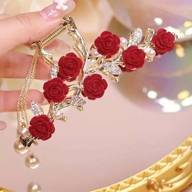Elegant Rose Tassel Hair Claw – Versatile Shark Clip for Women & Girls, Perfect for Parties & Gifts
