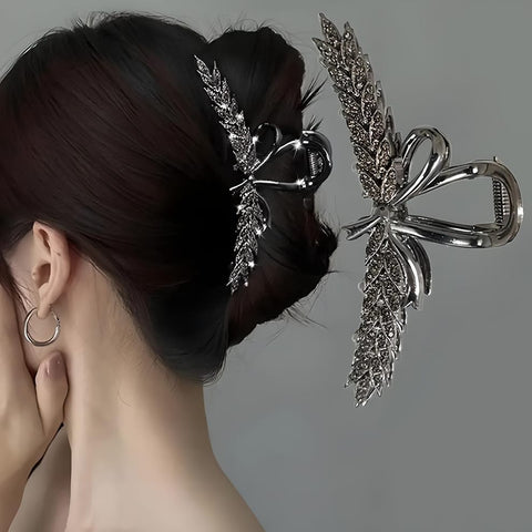Black Rhinestone Flower Hair Clip