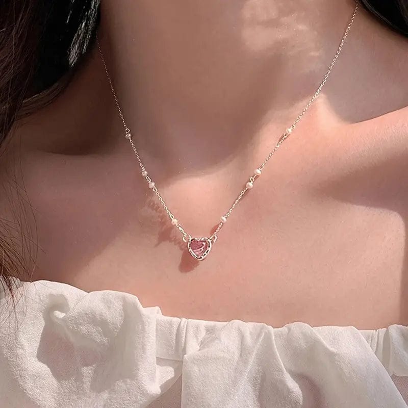 Dainty Sterling Silver Pearl Charm Heart Necklace
