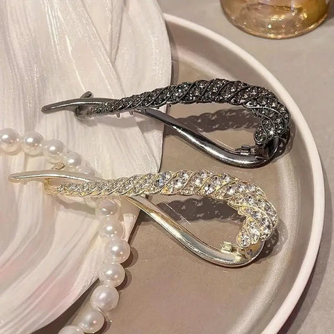 Elegant Rhinestone Twist Hairpin – Non-Slip French Style Crystal Bun Clip for Women & Girls