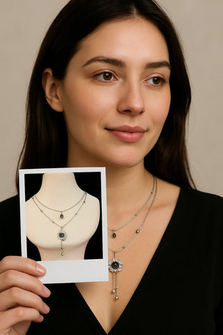 Blucome Vintage Turkish Jewelry Sets black Flower Pendant Princess necklace