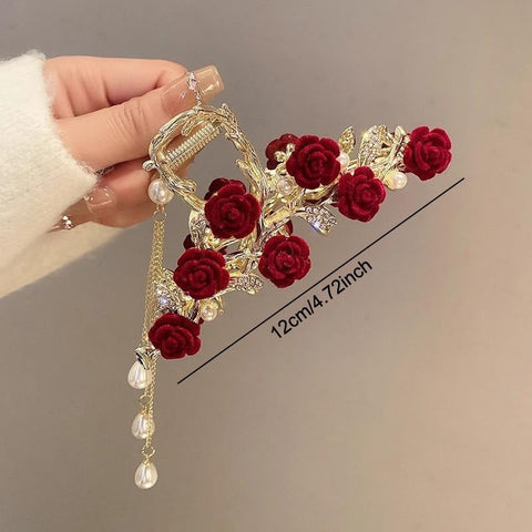 Elegant Rose Tassel Hair Claw – Versatile Shark Clip for Women & Girls, Perfect for Parties & Gifts